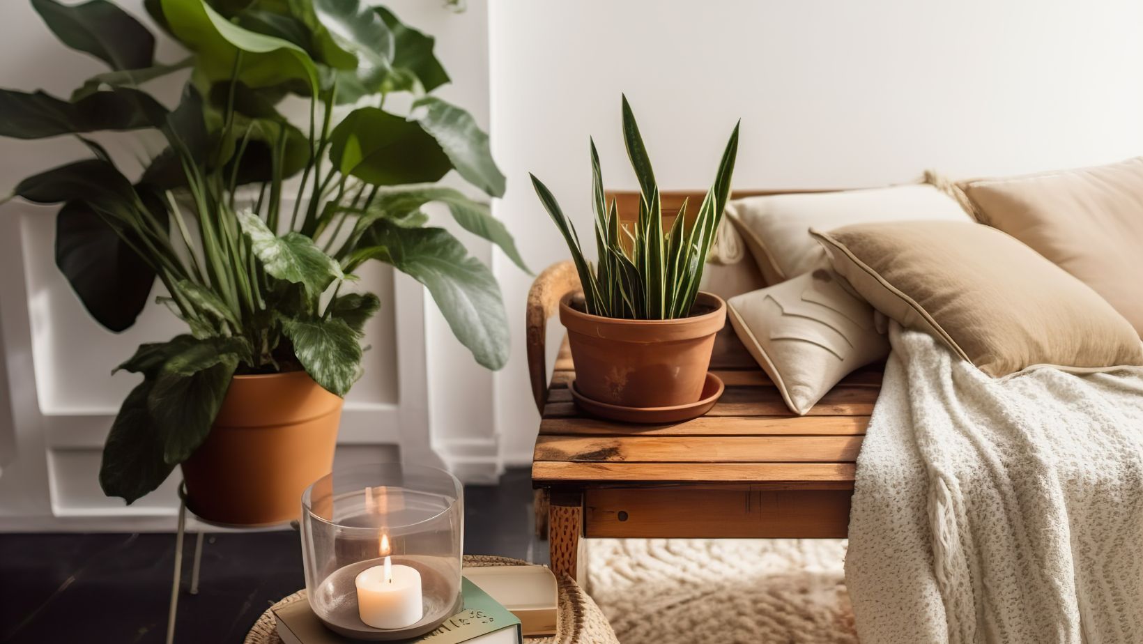 living room interior design with plants